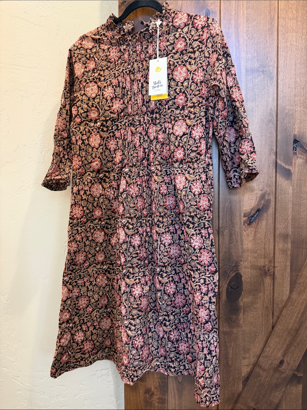 Mata Traders Black Dress with Pink Floral Print